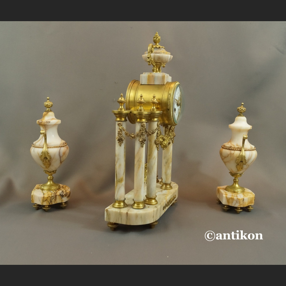 Zegar kominkowy antyki z przystawkami stary marmurowy 