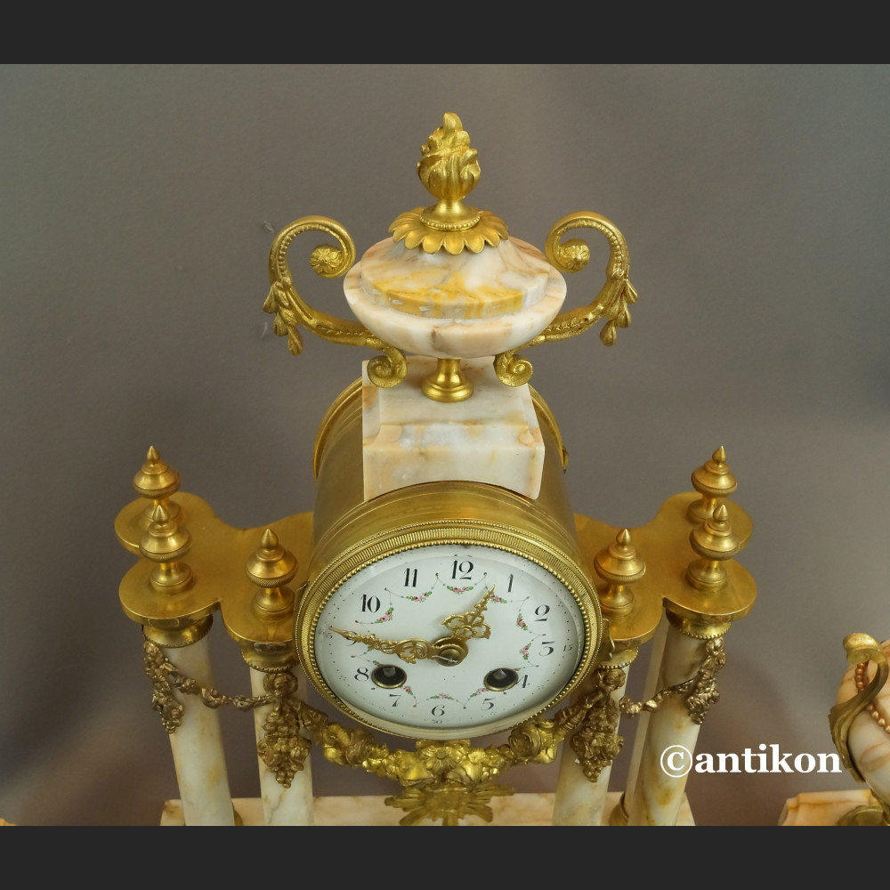 Zegar kominkowy antyki z przystawkami stary marmurowy 