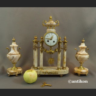 Zegar kominkowy antyki z przystawkami stary marmurowy 