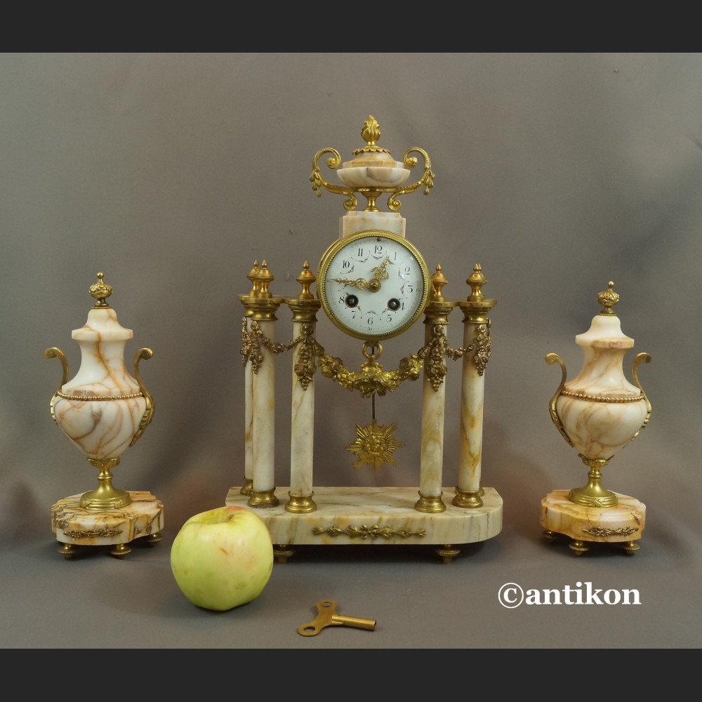 Zegar kominkowy antyki z przystawkami stary marmurowy 