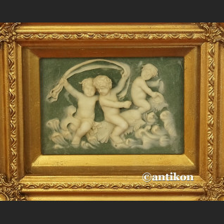 Relief  alabastrowy obraz Aniołki i Delfiny  Relief  alabastrowy obraz Aniołki i Delfiny