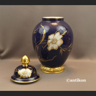 Wazon Rosenthal z pokrywą kobaltowy granat w kwiaty 