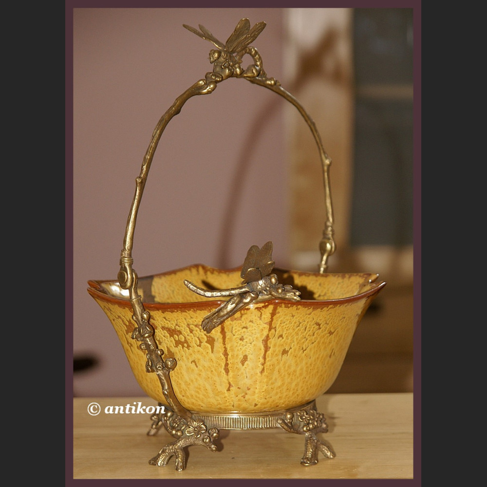 Secesyjna porcelana koszyk z ważkami 