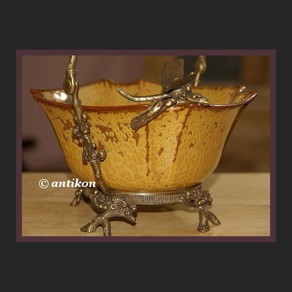 Secesyjna porcelana koszyk z ważkami 