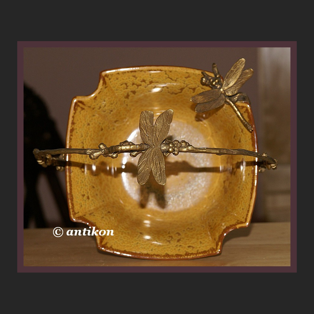 Secesyjna porcelana koszyk z ważkami 