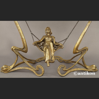 Lustro secesyjne figuralne z brązu 