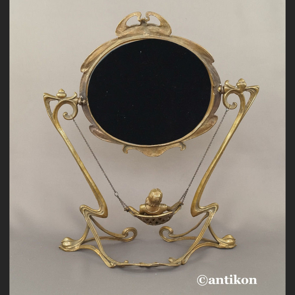 Lustro secesyjne figuralne z brązu 