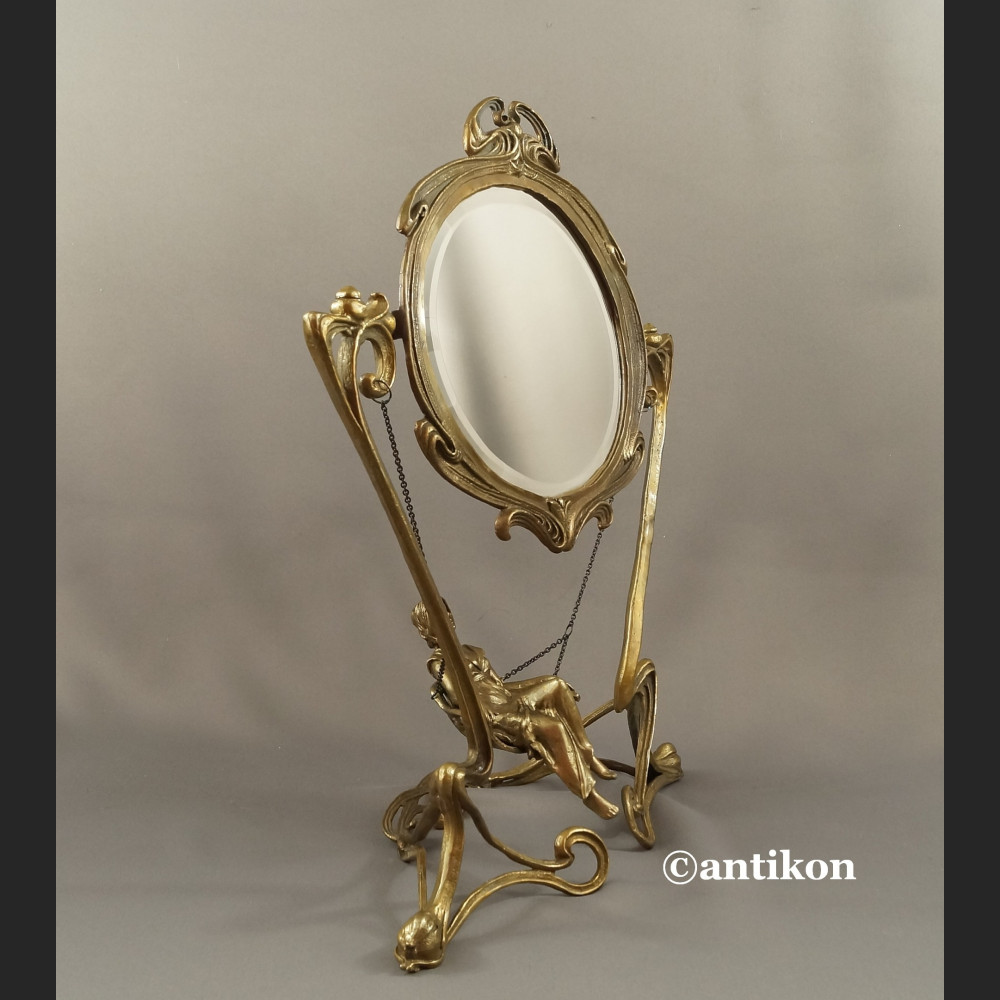 Lustro secesyjne figuralne z brązu 