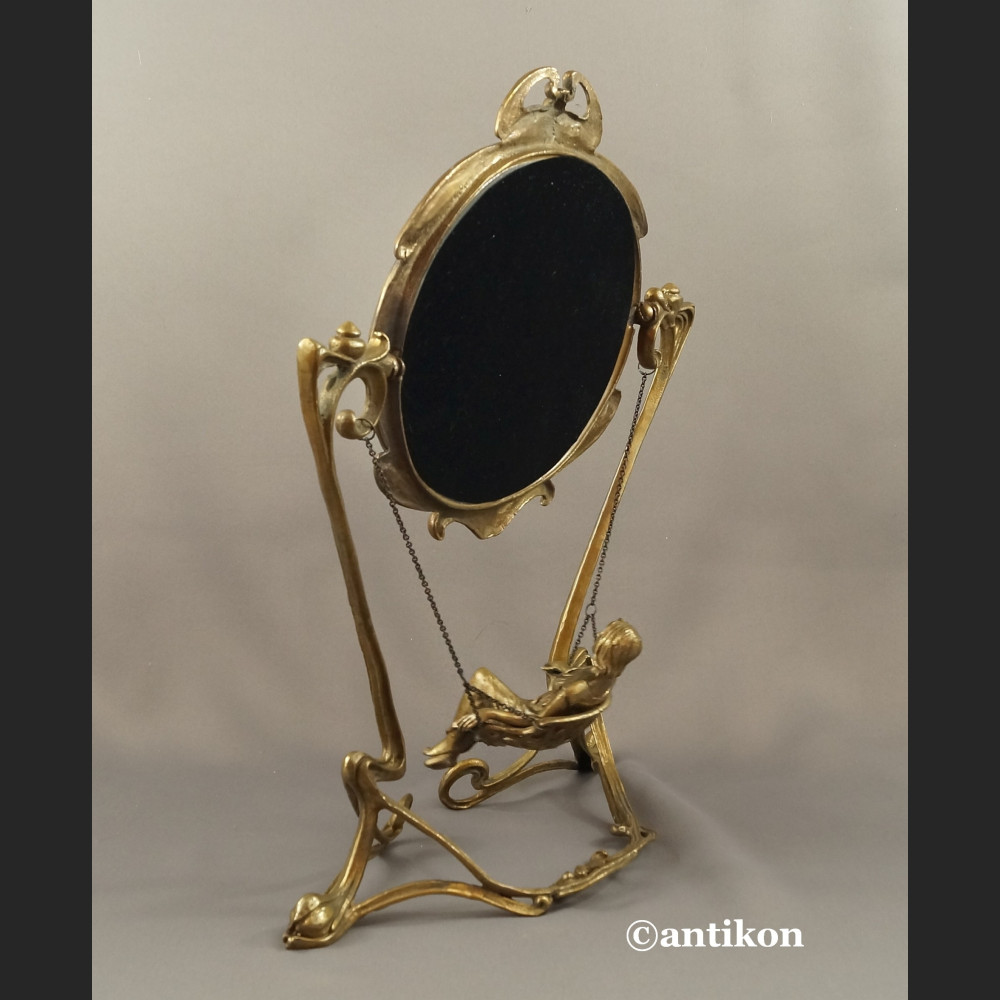 Lustro secesyjne figuralne z brązu 