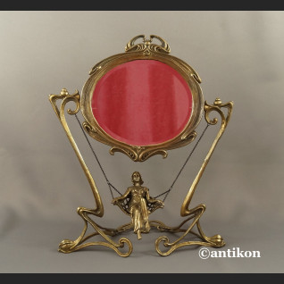 Lustro secesyjne figuralne z brązu 