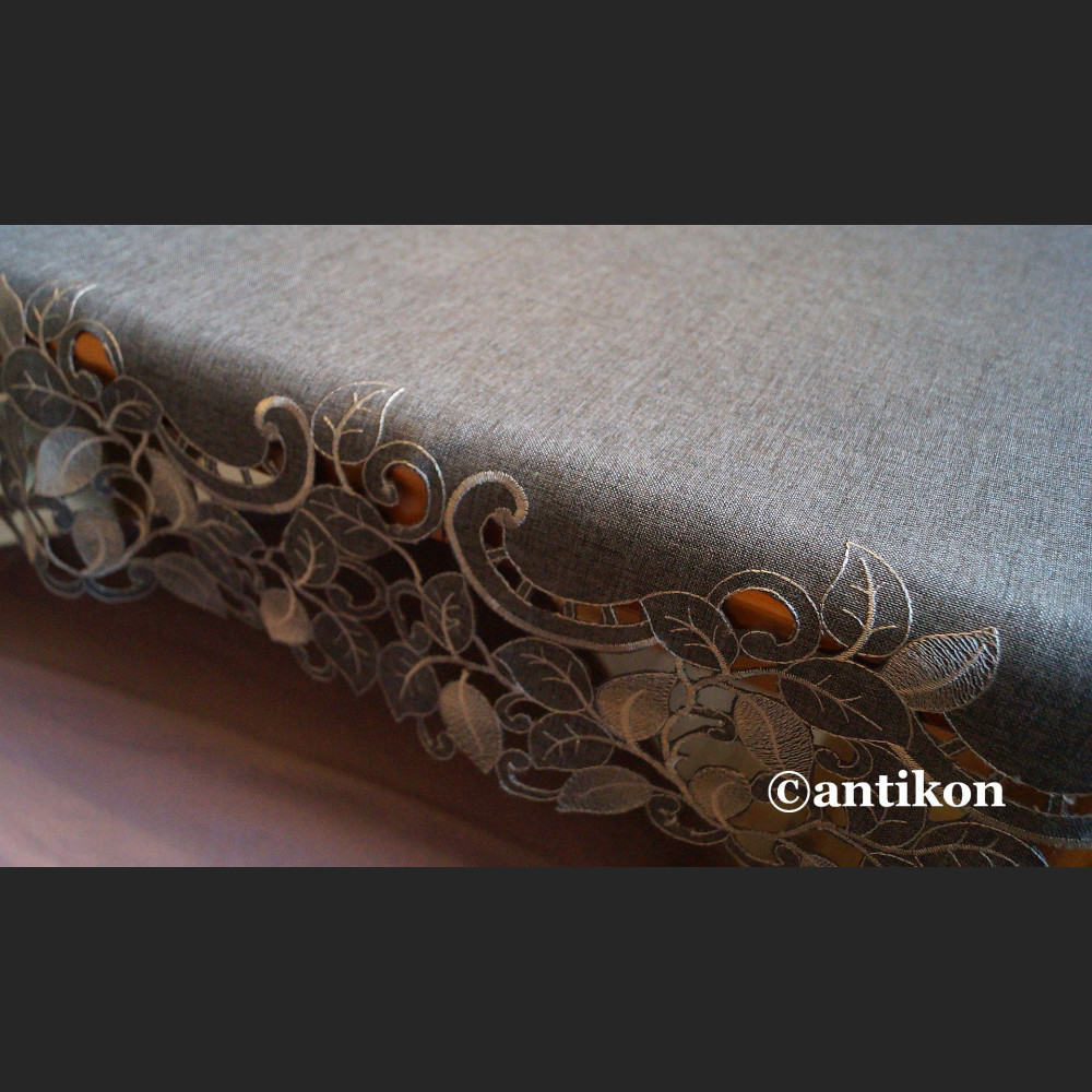 Obrus grafitowy z haftem 130 x 180  piękny