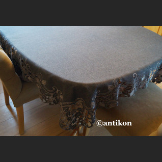 Obrus grafitowy z haftem 130 x 180  piękny