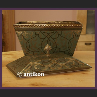 Porcelana z brązem wielka zielona szkatuła art deco