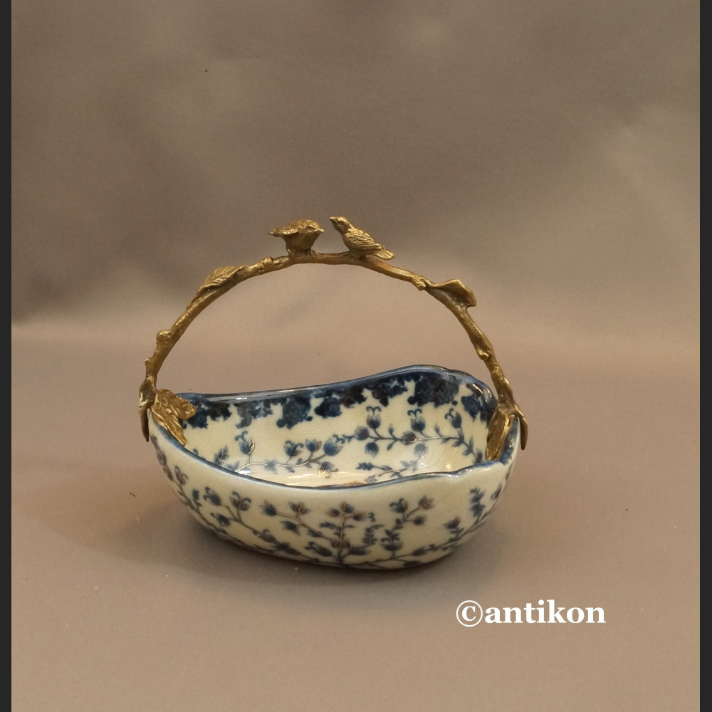 Patera koszyk  wzór cebulowy porcelana z brązem 