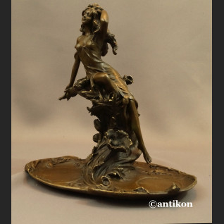 Patera secesyjna z nimfą prawdziwy brąz 