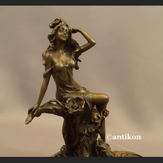 Patera secesyjna z nimfą prawdziwy brąz 