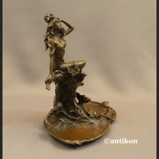 Patera secesyjna z nimfą prawdziwy brąz 