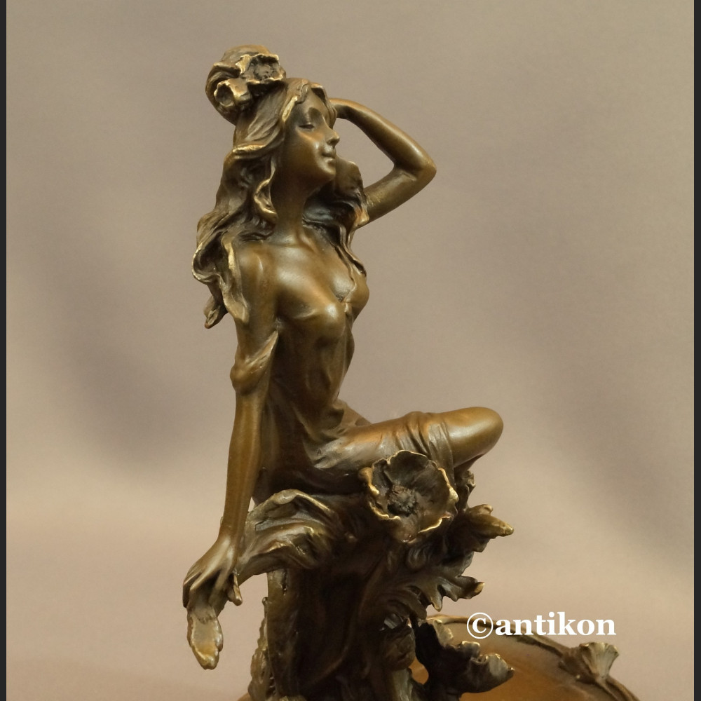 Patera secesyjna z nimfą prawdziwy brąz 