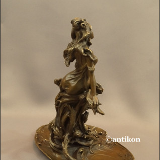 Patera secesyjna z nimfą prawdziwy brąz 