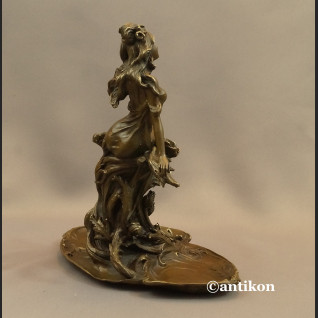 Patera secesyjna z nimfą prawdziwy brąz 