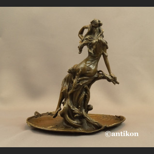 Patera secesyjna z nimfą prawdziwy brąz 