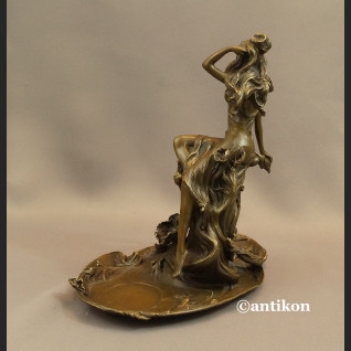 Patera secesyjna z nimfą prawdziwy brąz 