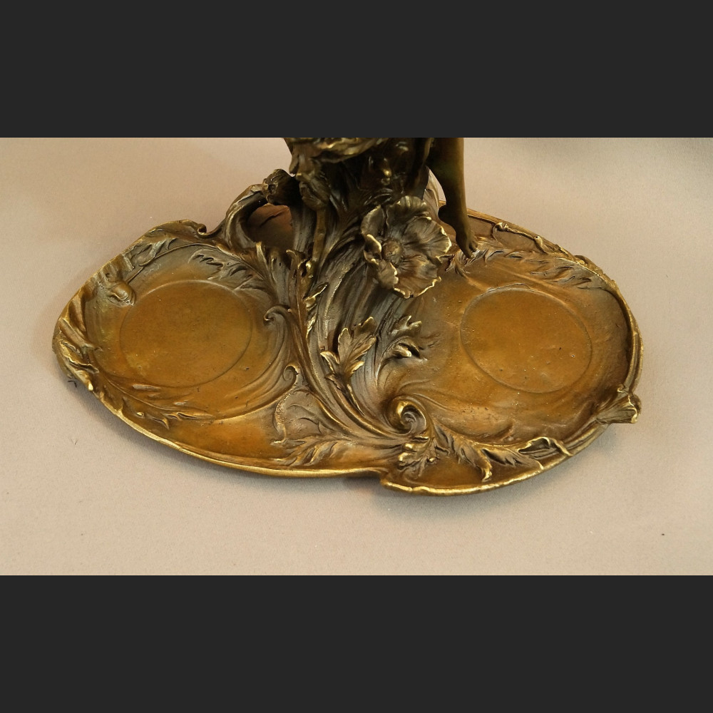 Patera secesyjna z nimfą prawdziwy brąz 