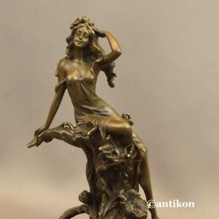 Patera secesyjna z nimfą prawdziwy brąz 