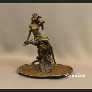 Patera secesyjna z nimfą prawdziwy brąz 