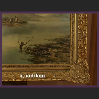 Obraz olejny na desce Widok na jezioro Obraz olejny na desce Widok na jezioro