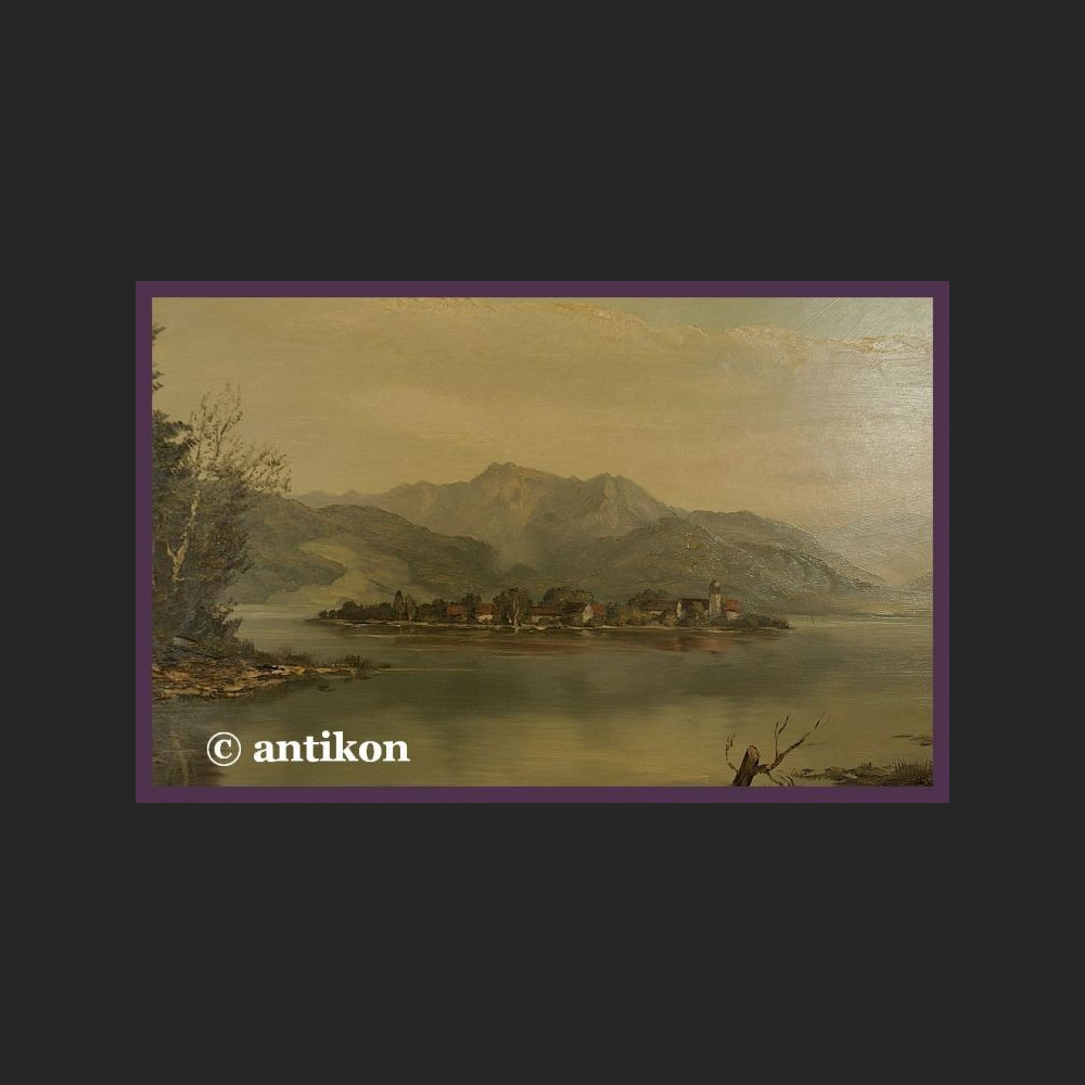 Obraz olejny na desce Widok na jezioro Obraz olejny na desce Widok na jezioro