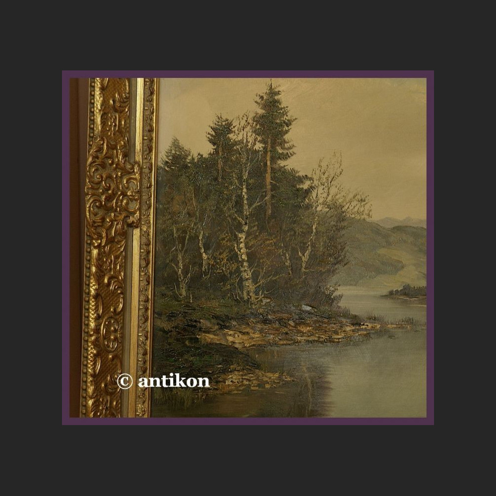 Obraz olejny na desce Widok na jezioro Obraz olejny na desce Widok na jezioro