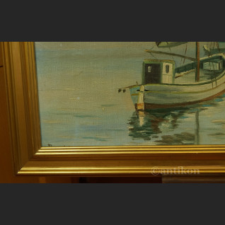 Obraz łodzie rybackie na morzu olejny pejzaż na płótnie Obraz łodzie rybackie na morzu olejny pejzaż na płótnie