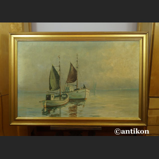 Obraz łodzie rybackie na morzu olejny pejzaż na płótnie 