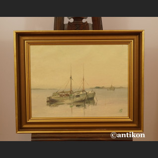 Pejzaż z łodziami malarstwo olejne