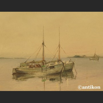 Pejzaż z łodziami malarstwo olejne
