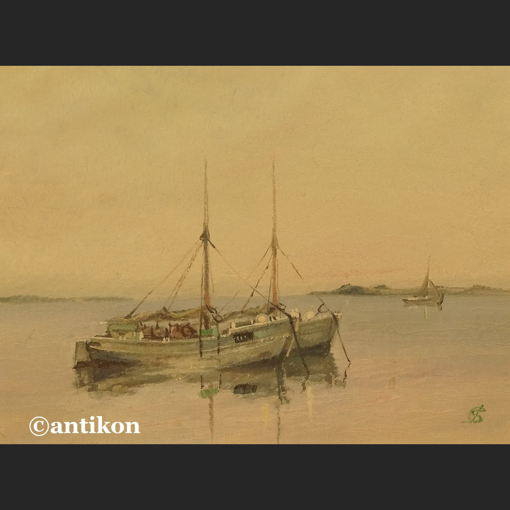 Pejzaż z łodziami malarstwo olejne Pejzaż z łodziami malarstwo olejne