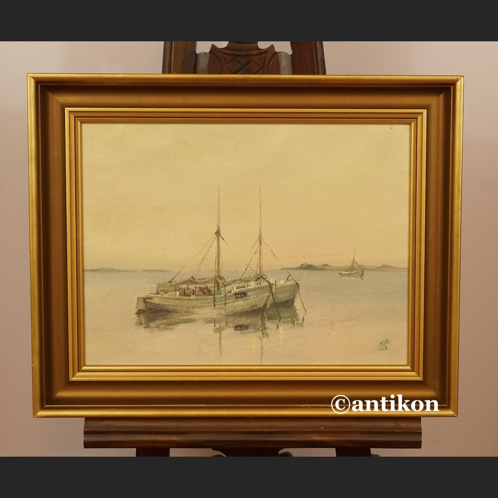 Pejzaż z łodziami malarstwo olejne Pejzaż z łodziami malarstwo olejne