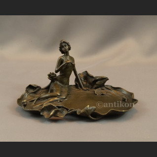 Secesyjna patera z nimfą prawdziwy brąz 