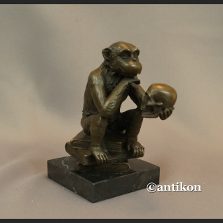 Małpa z czaszką  myśliciel Darwinizm rzeźba  Małpa z czaszką  myśliciel Darwinizm rzeźba