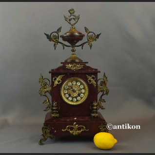 Zegar francuski z bordowego marmuru Mougin XIX w antyki Zegar francuski z bordowego marmuru Mougin XIX w antyki