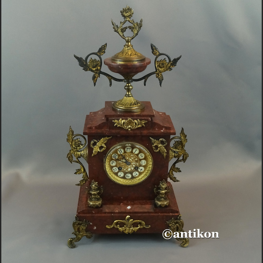 Zegar francuski z bordowego marmuru Mougin XIX w antyki 