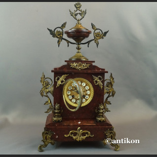Zegar francuski z bordowego marmuru Mougin XIX w antyki Zegar francuski z bordowego marmuru Mougin XIX w antyki