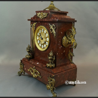 Zegar francuski z bordowego marmuru Mougin XIX w antyki Zegar francuski z bordowego marmuru Mougin XIX w antyki