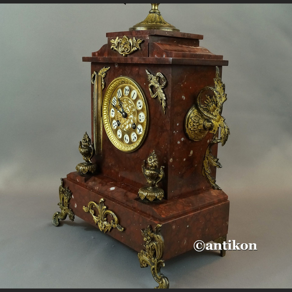 Zegar francuski z bordowego marmuru Mougin XIX w antyki Zegar francuski z bordowego marmuru Mougin XIX w antyki