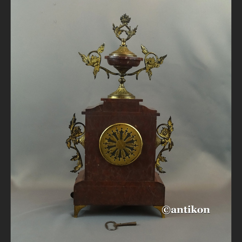 Zegar francuski z bordowego marmuru Mougin XIX w antyki Zegar francuski z bordowego marmuru Mougin XIX w antyki