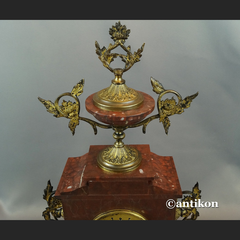 Zegar francuski z bordowego marmuru Mougin XIX w antyki Zegar francuski z bordowego marmuru Mougin XIX w antyki