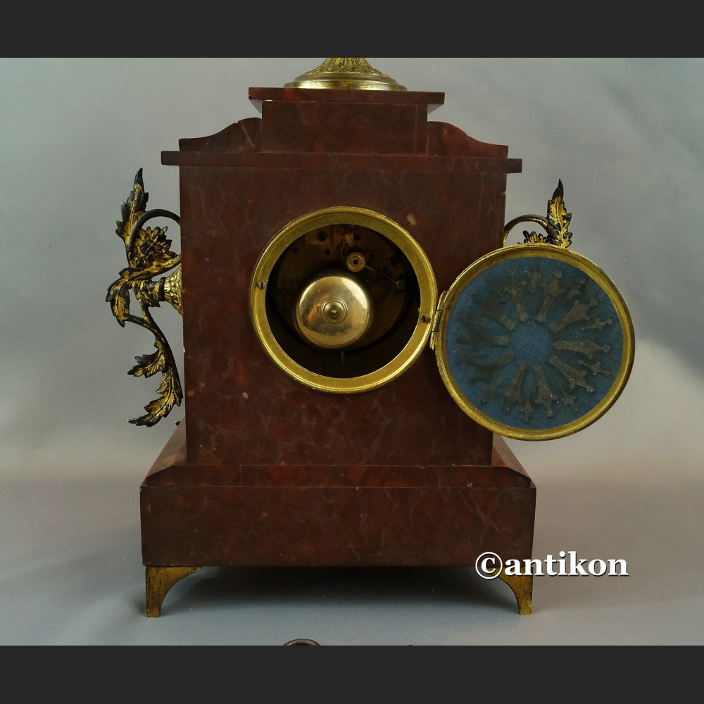 Zegar francuski z bordowego marmuru Mougin XIX w antyki Zegar francuski z bordowego marmuru Mougin XIX w antyki