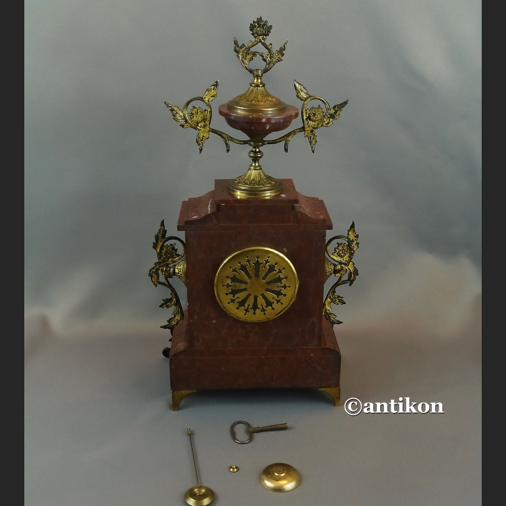 Zegar francuski z bordowego marmuru Mougin XIX w antyki Zegar francuski z bordowego marmuru Mougin XIX w antyki