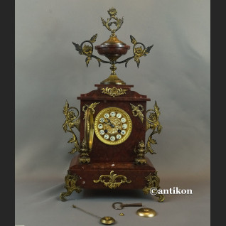 Zegar francuski z bordowego marmuru Mougin XIX w antyki Zegar francuski z bordowego marmuru Mougin XIX w antyki